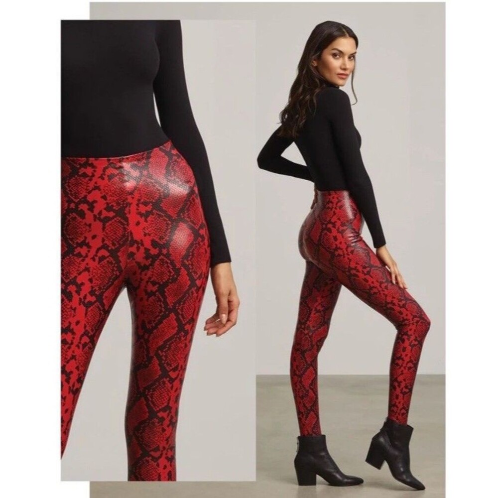 Commando Size M Red Black Snake Print Faux Leather Leggings - Picture 2 of 9